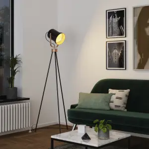 Wendover Tripod Matt Black Copper effect LED Floor lamp