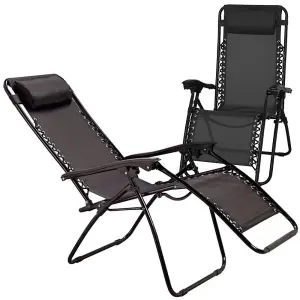 Set Of 2 Reclining Sun Lounger Outdoor Garden Patio Gravity Chair Foldable Loungers