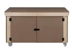 Wooden MDF Top Workbench With Lockable Cupboard (V.9) (H-90cm, D-70cm, L-210cm) double shelf and wheels