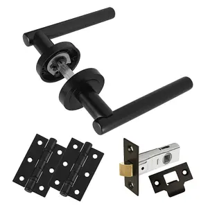 Z14 Black Door Handles T-Bar Lever on Round Rose - Door Pack -63mm - Handlestore