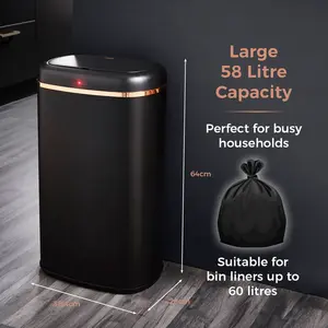 Cavaletto Steel Open Rubbish Bin - 58L Black / Rose Gold