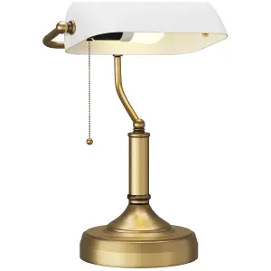 HOMCOM Banker's Table Lamp w/ Antique Bronze Tone Base, White