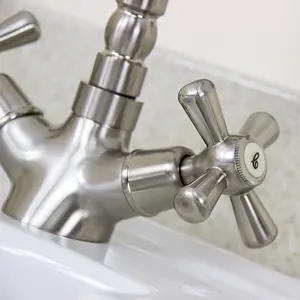 Astini Traditional Brushed Steel Twin Handle Kitchen Sink Mixer Tap