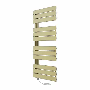 Rinse Bathrooms Designer Flat Panel Electric Heated Towel Rail Radiator Bathroom Prefilled Brushed Brass 1126x500mm