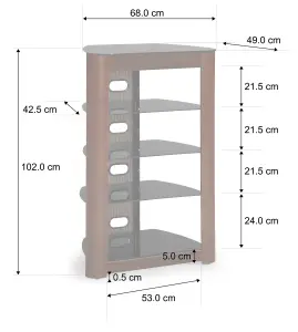 Centurion Supports Zinnia 5-Shelf Black with Walnut Fascia Flat Screen TV, Hi-Fi, AV Rack Glass Stand