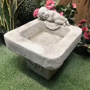 Stone Cast Small Birdbath Monk Buddha