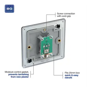 BG Screwless Flatplate Matt Black, Single Co-Ax Aerial Socket for TV or FM