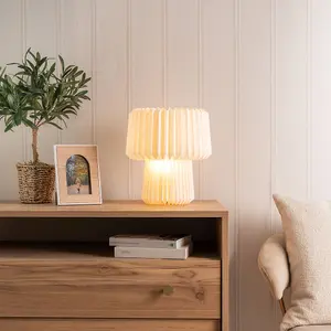 ValueLights White Origami Bedside Table Lamp with Paper Fold Pleated Lampshade - Bulb Included