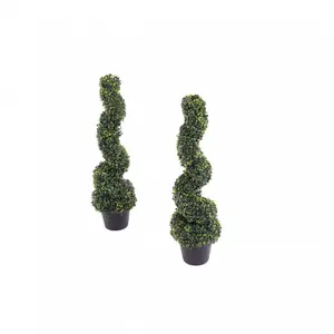 Oypla Set of 2 Artificial Topiary Boxwood Spiral Trees 80cm Indoor Outdoor Decoration