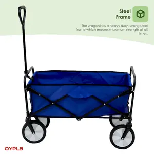 Oypla Blue Heavy Duty Foldable Garden Festival Trolley Cart Wagon Truck Wheelbarrow