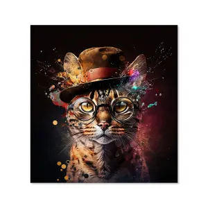 Bengal Cat With Glasses Splashart Premium Glass Kitchen Splashback W600mm x H600mm