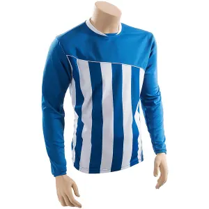 M ADULT Valencia Stripe Long Sleeve PLAIN Football Shirt - BLUE/WHITE 38-40"