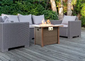 MDA Designs OSTARA Stylish Wicker Garden and Patio Glass Tabletop Fire Pit