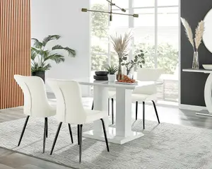 Furniturebox UK 4 Seater Dining Set - Imperia White High Gloss Dining Table and Chairs - 4 Cream Nora Black Leg Chairs