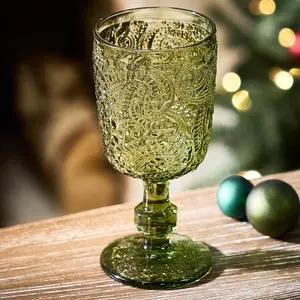 Set of 2 Luxury Bright Green Drinking Wine Glass Wine Goblets 300ml