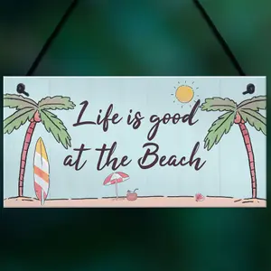 Red Ocean Beach Plaque Nautical Theme Hanging Plaque Hot Tub Garden Summer House Sign