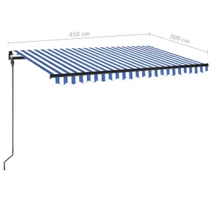 Berkfield Manual Retractable Awning with LED 450x300 cm Blue and White