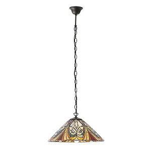 Luminosa Hector 1 Light Medium Ceiling Pendant Dark Bronze, Tiffany glass, E27