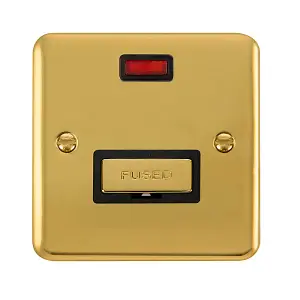 Curved Polished Brass 13A Fused Ingot Connection Unit With Neon - Black Trim - SE Home