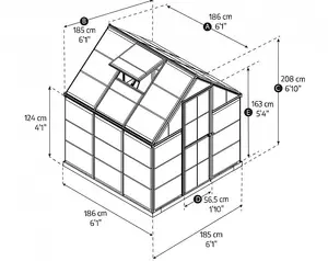 Greenhouse Hybrid 6X6 - Polycarbonate - L186 x W185 x H208 - Green