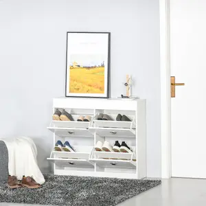 HOMCOM Shoe Cabinet with 4 Flip Drawers Storage Cupboard with Adjustable Shelf