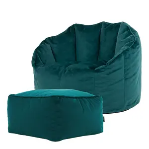 icon Sirena Scallop Chair Bean Bag and Footstool Teal Green Velvet Bean Bags