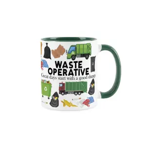 Waste Operative Mug - Humorous Bin Man Worker Funny Novelty Gift - Tea/Coffee Hot Drinks Green Ceramic Cup Present