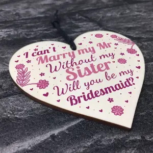 Red Ocean Sister Will You Be My Bridesmaid Handmade Wooden Heart Wedding Card Invitation Asking Gift For Sister Family