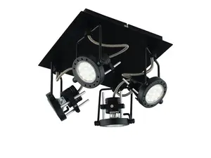 Luminosa Techno Ceiling Quad Spotlight, Black, GU10