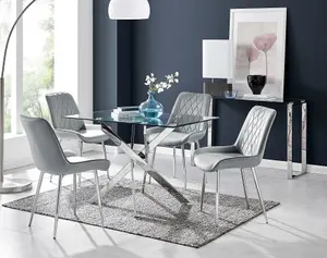 Furniturebox UK Leonardo 4 Table and 4 Grey Pesaro Silver Leg Chairs