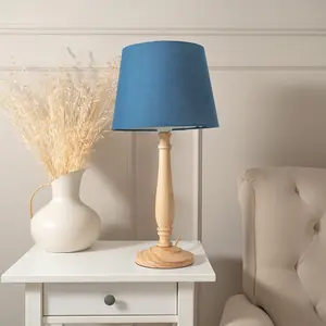 ValueLights Victoria Traditional Light Wood Candlestick Table Lamp with Navy Blue Tapered Shade