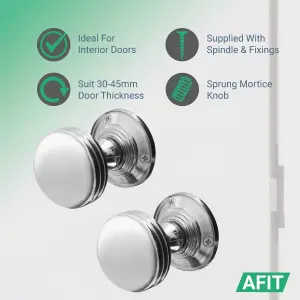 AFIT Lined Door Knob Set Polished Chrome - 4 Pairs of Mortice Knobs (55mm), Latch (76mm) & Hinges (76mm) for Internal Doors