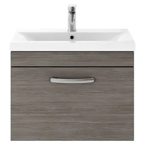 Wall Hung Vanity Unit Single Drawer 600mm Grey & Ceramic White Basin Sink