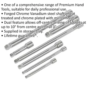 7-Piece Chrome Extension Bar Set for 1/4" 3/8" & 1/2" Drive - Premium Quality