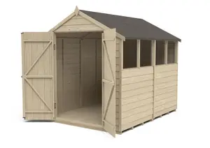 Forest Garden 8x6 ft Apex Wooden 2 door Shed with floor & 4 windows