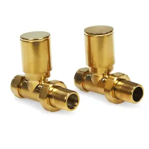 Brushed Brass Straight Manual Radiator Valve 15mm Pair