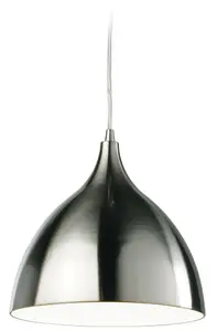 Luminosa Caf 1 Light Dome Ceiling Pendant Brushed Steel, White Inside, E27