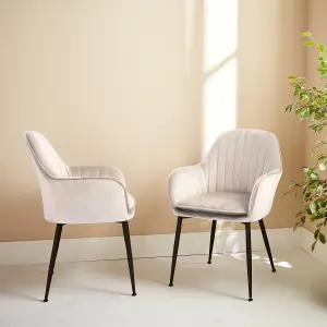 sweeek. Pair of accent velvet armchairs with metal legs Shella velvet White 57x59x84.5 cm