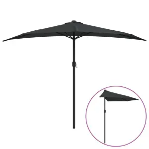 Berkfield Balcony Parasol with Aluminium Pole Black 300x150x253 cm Half