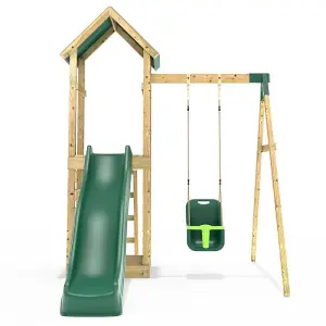 Rebo Adventure Wooden Climbing Frame, Swing Set and Slide - Rosa Green