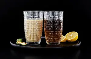 simpa 425ml Embossed Rattan Drinking Glasses, Set of 6