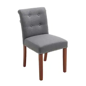 Set of 2 Grey Dining Chair Set Linen Padded Kitchen Chair Accent Chair with Wooden Legs