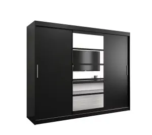 Sleek Black Roma I Sliding Door Wardrobe W2500mm H2000mm D620mm Mirrored Contemporary Storage Solution