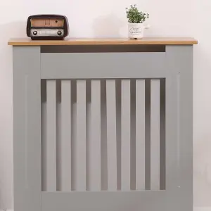 Oypla Small Grey Wooden Slatted Grill Radiator Cover MDF Cabinet