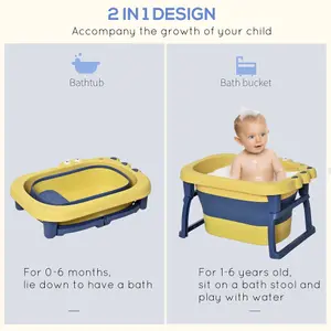 HOMCOM Foldable Baby Bathtub for Newborns Infants Toddlers w/ Stool - Yellow