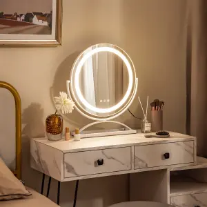 COSTWAY 40cm Tabletop Makeup Vanity Mirror 3 Color Lighted Mirror 360 Rotation