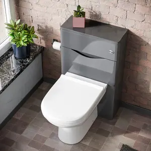 Nes Home Modern Back To Wall Toilet Pan and Grey WC Unit & Soft Close Seat