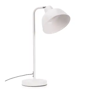 ValueLights Morris White Metal Stem Table Lamp with Angled Dome Shade for Living Room Bedroom office - LED Bulb Included