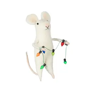 Mouse with Christmas Lights Hanging Figurine Ornament (Set of 2)