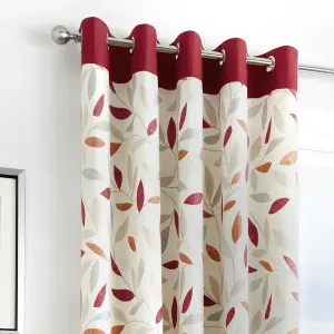 Beechwood Leaf Trail Pair of 100% Cotton Eyelet Curtains